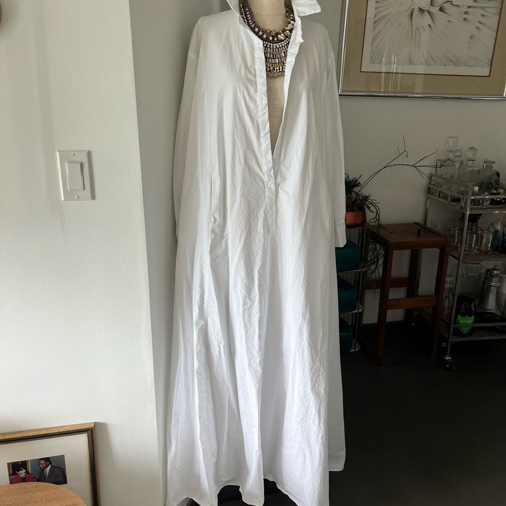 Beautiful floor length white cotton shirt dress sz L